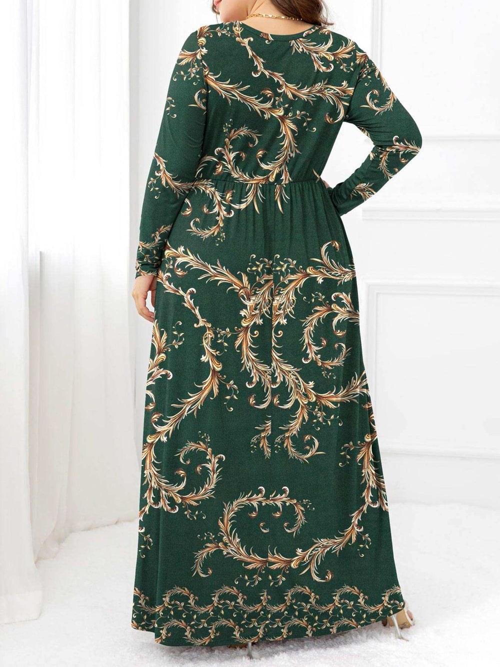 Plus Size Round Neck Maxi Dress with Pockets - Trendsi - Flyclothing LLC