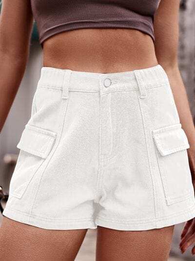 High Waist Denim Shorts with Pockets - Trendsi - Flyclothing LLC