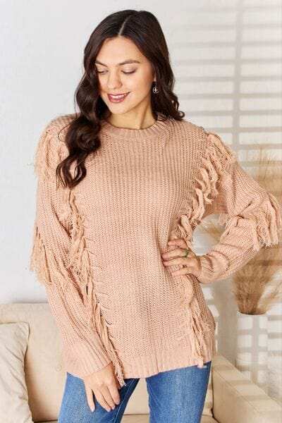 And The Why Tassel Detail Long Sleeve Sweater - Trendsi - Flyclothing LLC