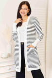 Double Take Striped Open Front Longline Cardigan - Trendsi - Flyclothing LLC