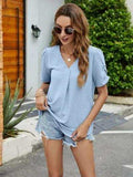 Ruched Short Sleeve V-Neck Blouse - Trendsi - Flyclothing LLC