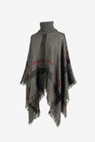 Plaid Turtleneck Raw Hem Poncho - Trendsi - Flyclothing LLC