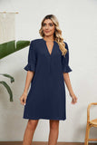 Notched Neck Flounce Sleeve Dress - Trendsi - Flyclothing LLC