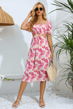 Floral Cutout Square Neck Puff Sleeve Dress - Trendsi - Flyclothing LLC