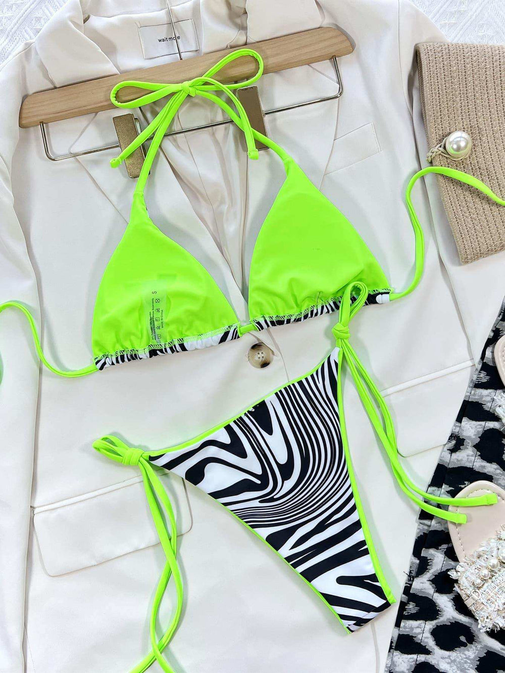Zebra Print Halter Neck Bikini Set - Trendsi - Flyclothing LLC