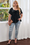 Plus Size Drawstring Sweetheart Neck Babydoll Blouse - Trendsi - Flyclothing LLC