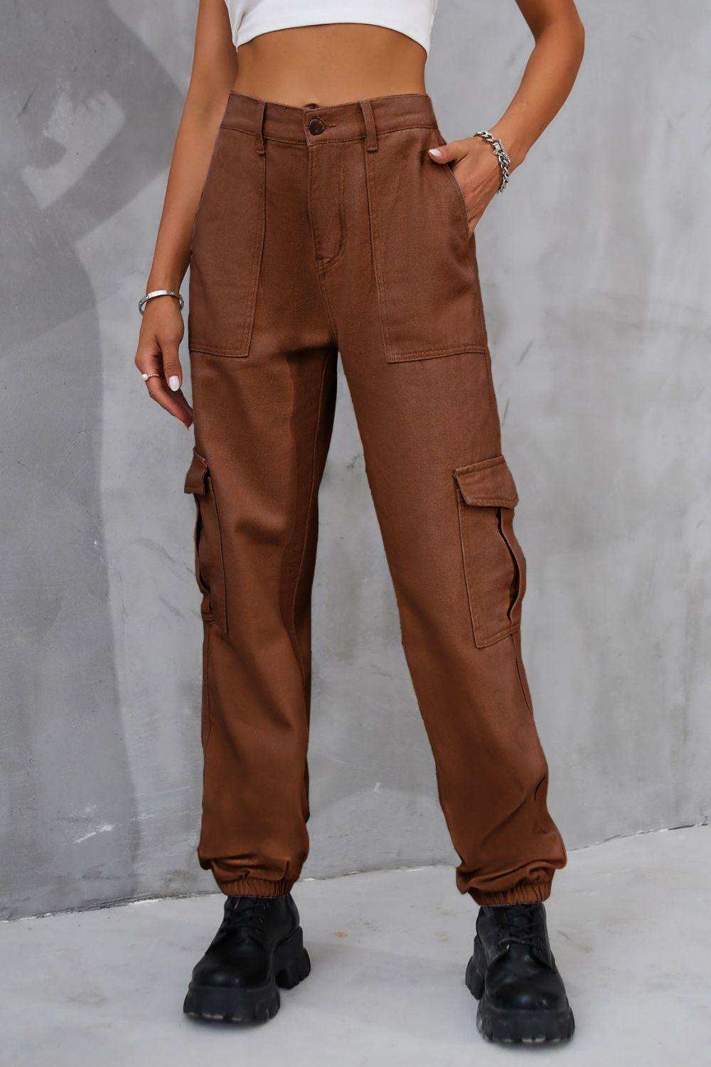 Buttoned High Waist Jeans with Pockets - Trendsi - Flyclothing LLC