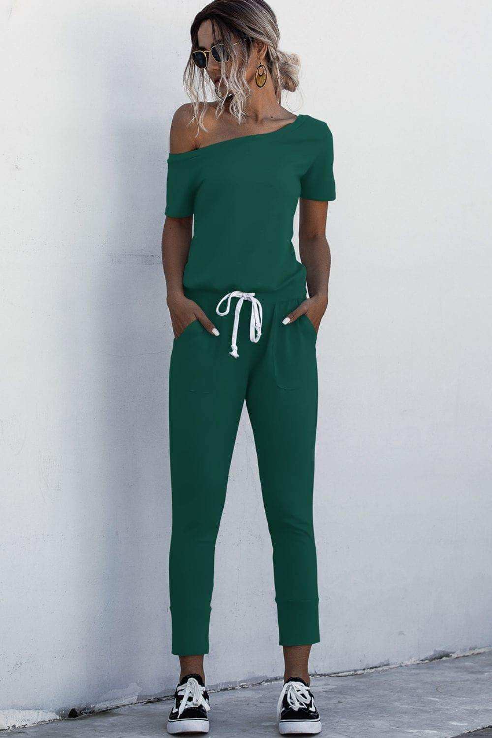 Asymmetrical Neck Tied Jumpsuit with Pockets - Trendsi - Flyclothing LLC
