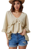 Ruffled V-Neck Half Sleeve Blouse - Trendsi - Flyclothing LLC