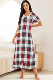 Plaid Lace Trim Ruffle Hem Night Dress - Trendsi - Flyclothing LLC