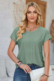 Eyelet Round Neck Rolled Short Sleeve T-Shirt - Trendsi - Flyclothing LLC