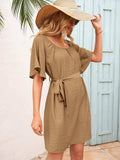 Tie Waist Flutter Sleeve Mini Dress - Trendsi - Flyclothing LLC
