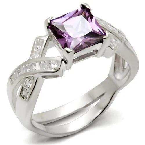Alamode High-Polished 925 Sterling Silver Ring with AAA Grade CZ in Amethyst - Alamode - Flyclothing LLC