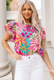 Floral Print Round Neck Flutter Sleeve Blouse - Trendsi - Flyclothing LLC