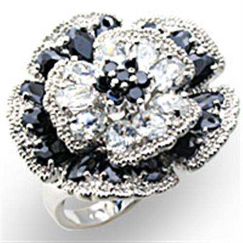 Alamode High-Polished 925 Sterling Silver Ring with AAA Grade CZ in Jet - Alamode - Flyclothing LLC