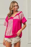 BiBi Color Block Exposed Seam Short Sleeve Hooded Top - Trendsi - Flyclothing LLC