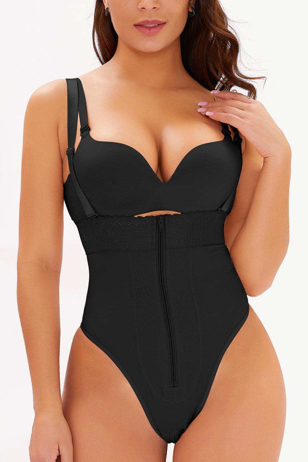 Full Size Adjustable Strap Zip-Up Shaping Bodysuit - Trendsi - Flyclothing LLC