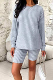 Ribbed Round Neck Dropped Shoulder Top and Shorts Set - Trendsi - Flyclothing LLC