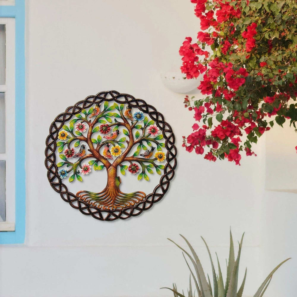 Rooted Tree of Life in Circle Haitian Metal Drum Wall Art - Haitian Artisans - Flyclothing LLC