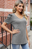 Round Neck Ruffle Trim Short Sleeve T-Shirt - Trendsi - Flyclothing LLC