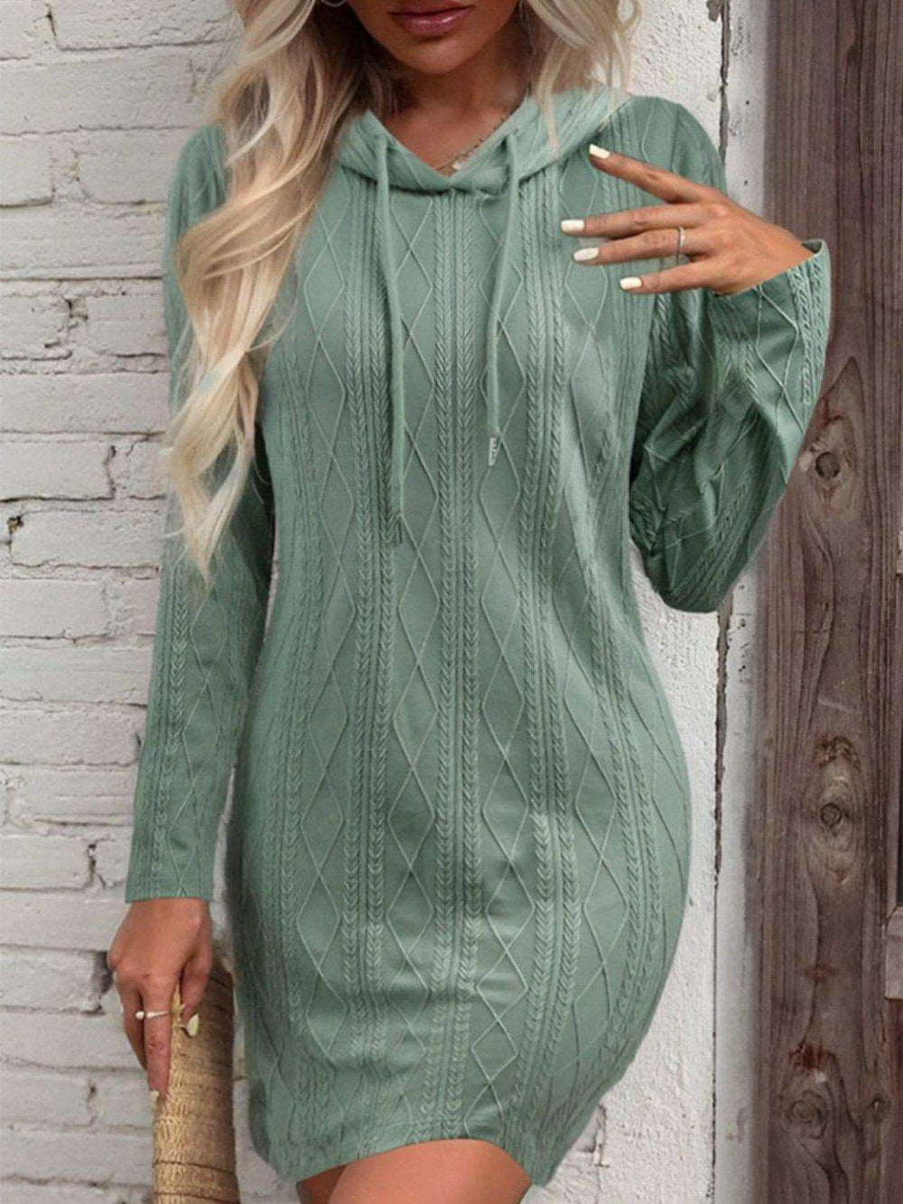 Drawstring Hooded Sweater Dress - Trendsi - Flyclothing LLC