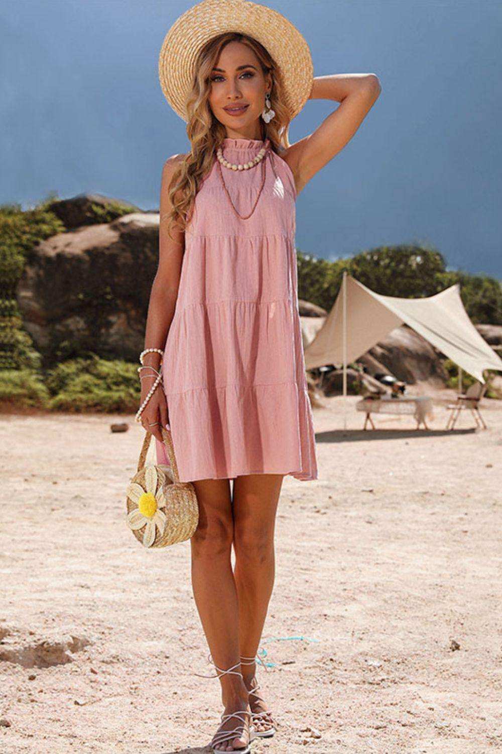 Tie Back Sleeveless Tiered Dress - Trendsi - Flyclothing LLC