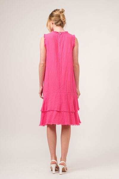 And The Why Washed Fringe Detail Tiered Dress - Trendsi - Flyclothing LLC