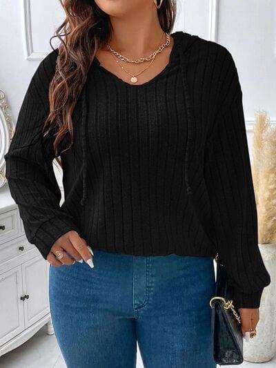 Plus Size Drawstring Dropped Shoulder Hooded T-Shirt - Trendsi - Flyclothing LLC