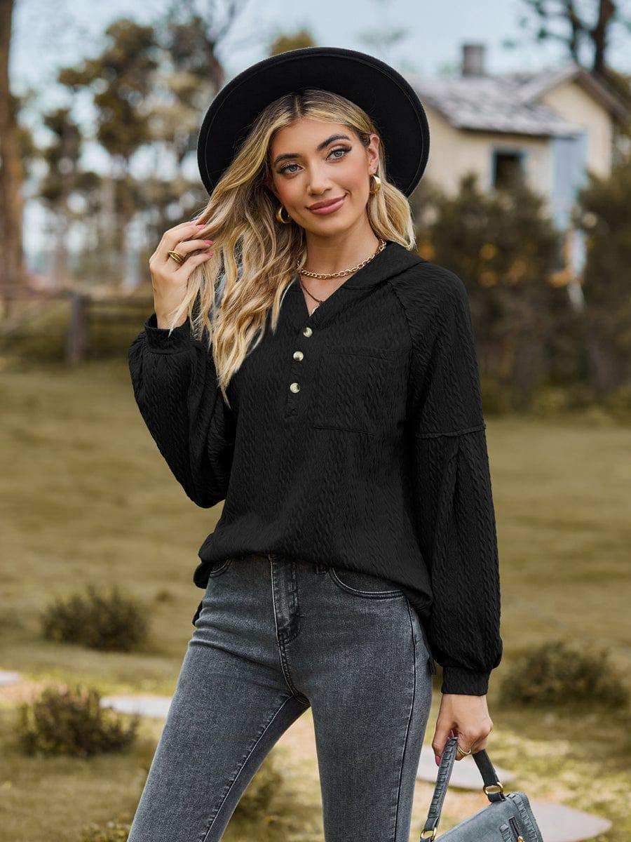 Cable-Knit Dropped Shoulder Hoodie - Trendsi - Flyclothing LLC