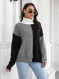 Contrast Turtleneck Long Sleeve Sweater - Trendsi - Flyclothing LLC