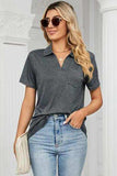 Johnny Collar Short Sleeve Blouse - Trendsi - Flyclothing LLC