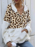Leopard Half-Zip Dropped Shoulder Hoodie - Trendsi - Flyclothing LLC