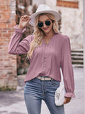 Eyelet V-Neck Flounce Sleeve Blouse - Trendsi - Flyclothing LLC