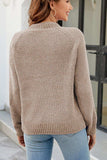 Waffle-Knit Round Neck Reglan Sleeve Sweater - Trendsi - Flyclothing LLC