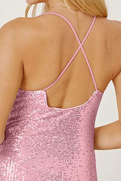 Sequin Spaghetti Strap Mini Wrap Dress - Trendsi - Flyclothing LLC