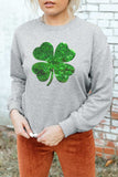Lucky Clover Sequin Round Neck Sweatshirt - Trendsi - Flyclothing LLC