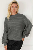 Cable-Knit Mock Neck Dropped Shoulder Sweater - Trendsi - Flyclothing LLC