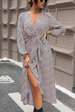 Slit Printed Surplice Balloon Sleeve Dress - Trendsi - Flyclothing LLC