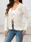Openwork V-Neck Buttoned Knit Top - Trendsi - Flyclothing LLC