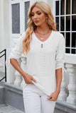 Eyelet Drawstring V-Neck Half Sleeve T-Shirt - Trendsi - Flyclothing LLC