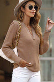 Notched Long Sleeve Sweater - Trendsi - Flyclothing LLC