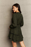 Leopard Smock Waist Long Sleeve Dress - Trendsi - Flyclothing LLC