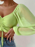 Drawstring Sweetheart Neck Cropped Top - Trendsi - Flyclothing LLC