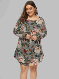 Full Size Floral Long Sleeve Mini Dress - Trendsi - Flyclothing LLC
