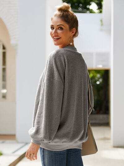 Mock Neck Dropped Shoulder Sweatshirt - Trendsi - Flyclothing LLC