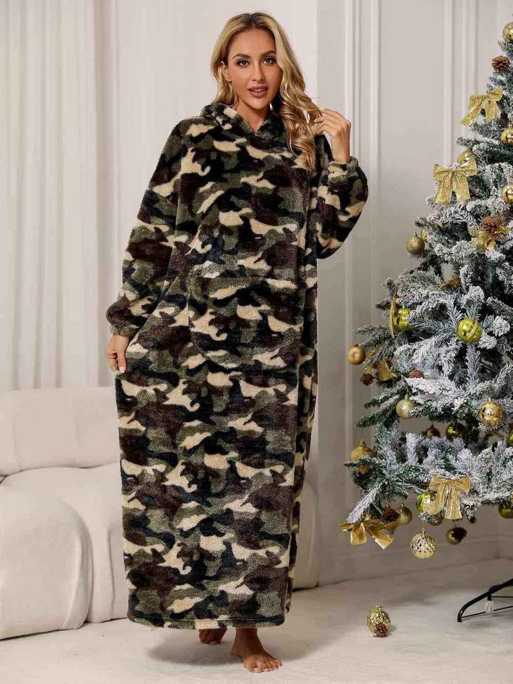 Camouflage Hooded Teddy Night Dress - Trendsi - Flyclothing LLC