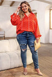 Plus Size Printed Johnny Collar Long Sleeve Blouse - Trendsi - Flyclothing LLC