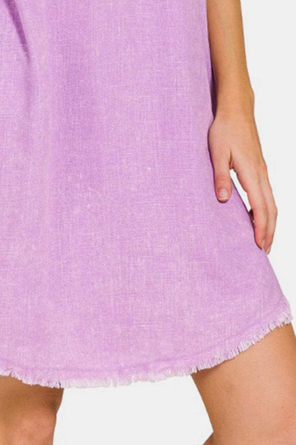 Zenana Washed Linen Raw Hem Dress with Pockets - Trendsi - Flyclothing LLC