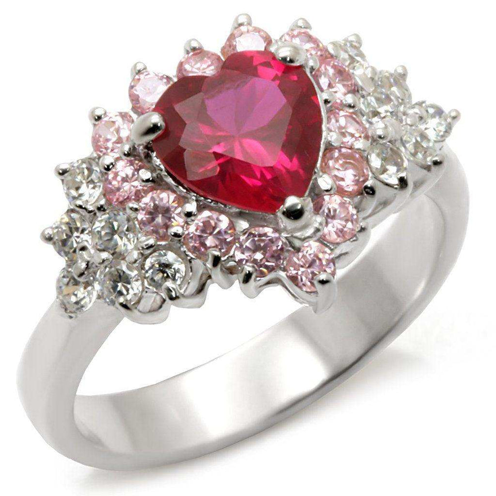 Alamode High-Polished 925 Sterling Silver Ring with Synthetic Garnet in Ruby - Alamode - Flyclothing LLC