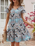 Printed V-Neck Tiered Dress - Trendsi - Flyclothing LLC